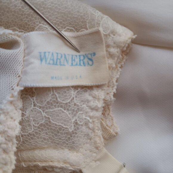 Vintage 34B Slip Dress White Lace Trim Sheer Bodice Mesh Web Warners 1960's Glam - Picture 9 of 10